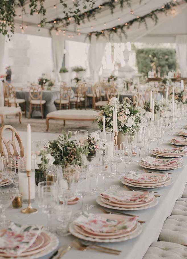 wedding tables setup with crockery and cutlery